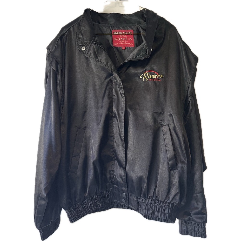 Bomber Jacket Size XL Las Vegas Riviera Casino Vintage Satin Zip Men's Trucker - Picture 2 of 11